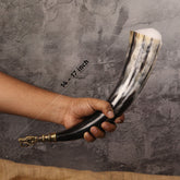 Curved Viking Drinking Horn with Brass Fenrir Tip